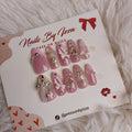 Pink Bow Pearl Press On Nails | 3D Heart & Rhinestone Fake Nails