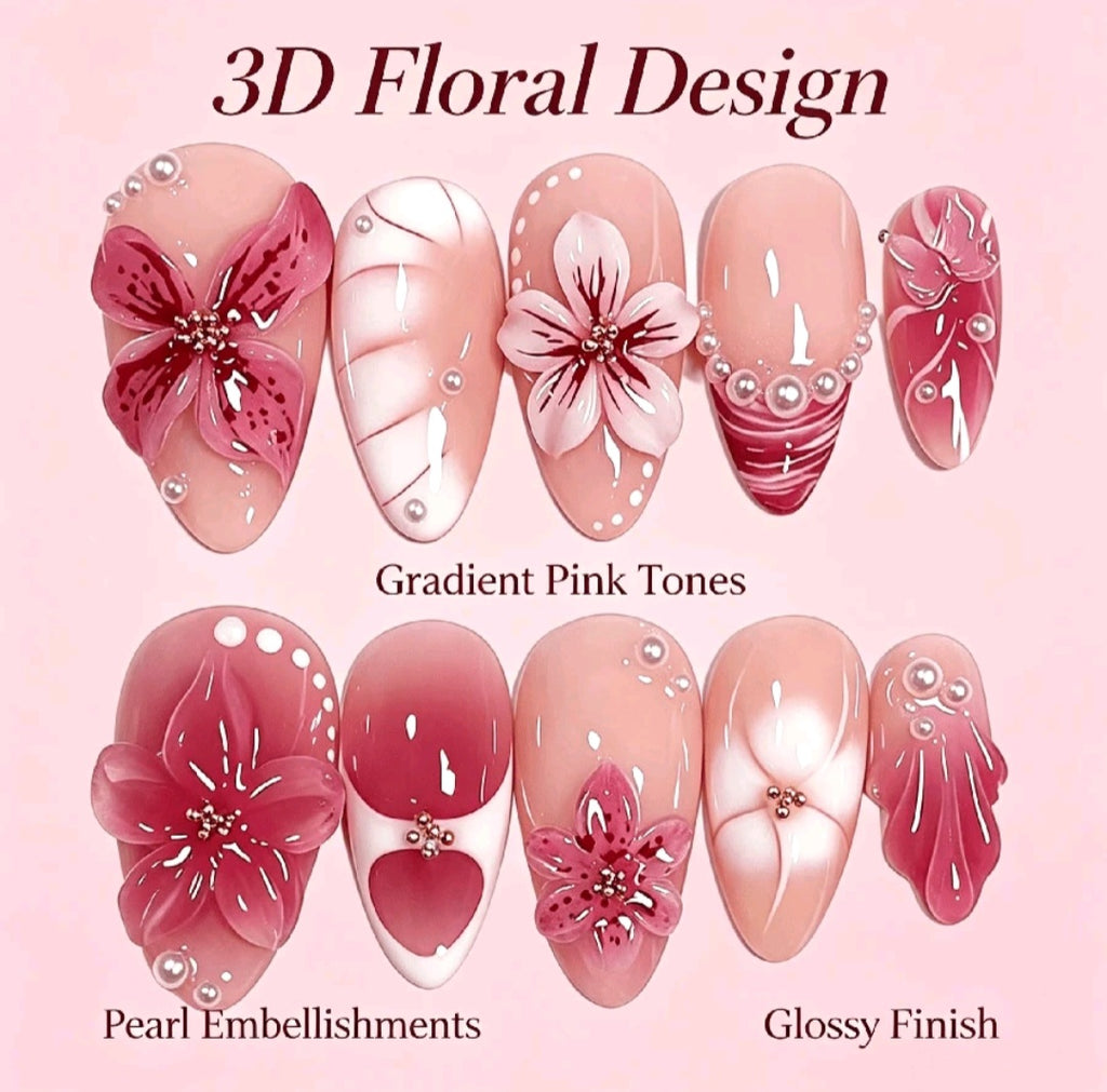 3D Pink Floral Press on Nails