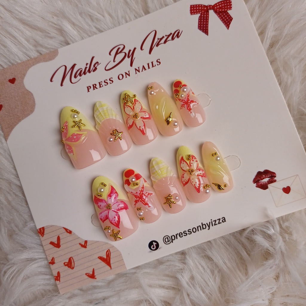 Pastel Floral Press On Nails | 3D Flower & Pearl Fake Nails