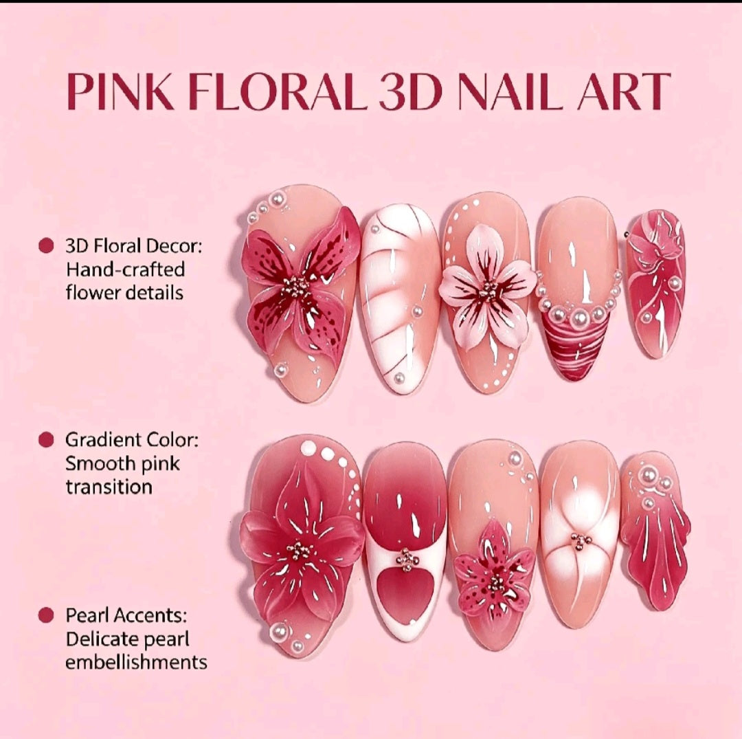 3D Pink Floral Press on Nails