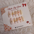 Nude Pink & White Press On Nails | Polka Dot 3D Floral Fake Nails