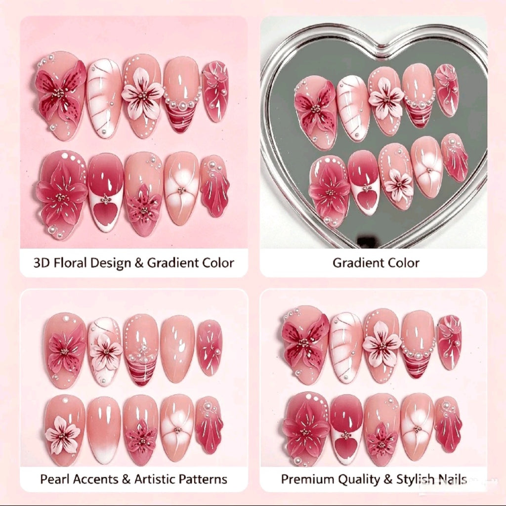 3D Pink Floral Press on Nails